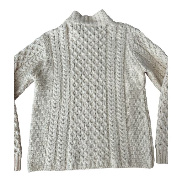 Inis Crafts Irish Cream Wool Zip Cable Knit high neck Cardigan size large - Picture 9 of 12